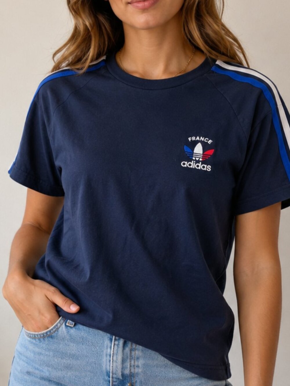 Adidas Originals France Trefoil Navy T-Shirt Size Medium